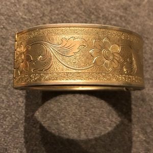 Vintage Brass Hinged Cuff Bracelet - circa 1970s